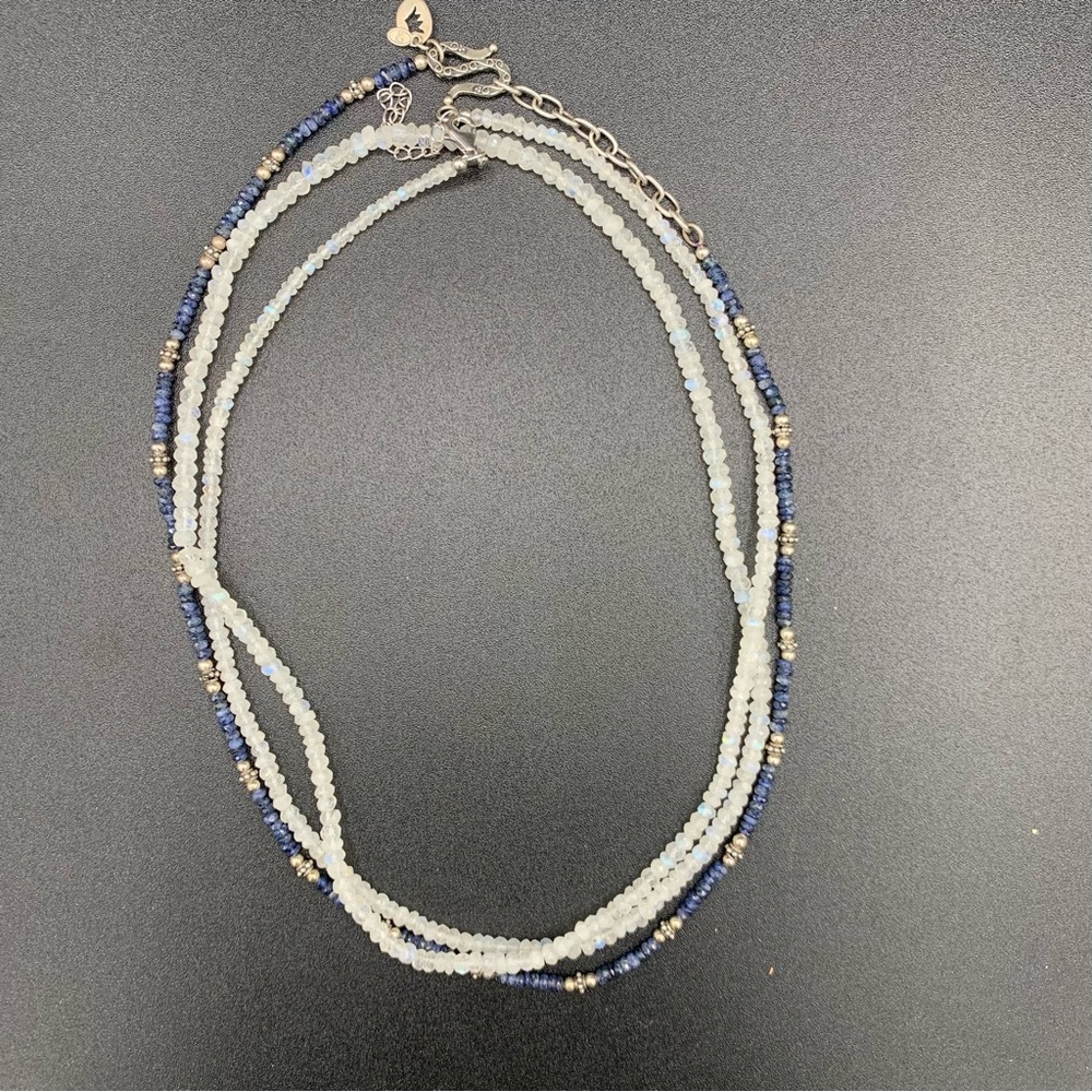 Set Of 2 Beaded Quartz And Sterling Silver Necklaces Made In India Blue White